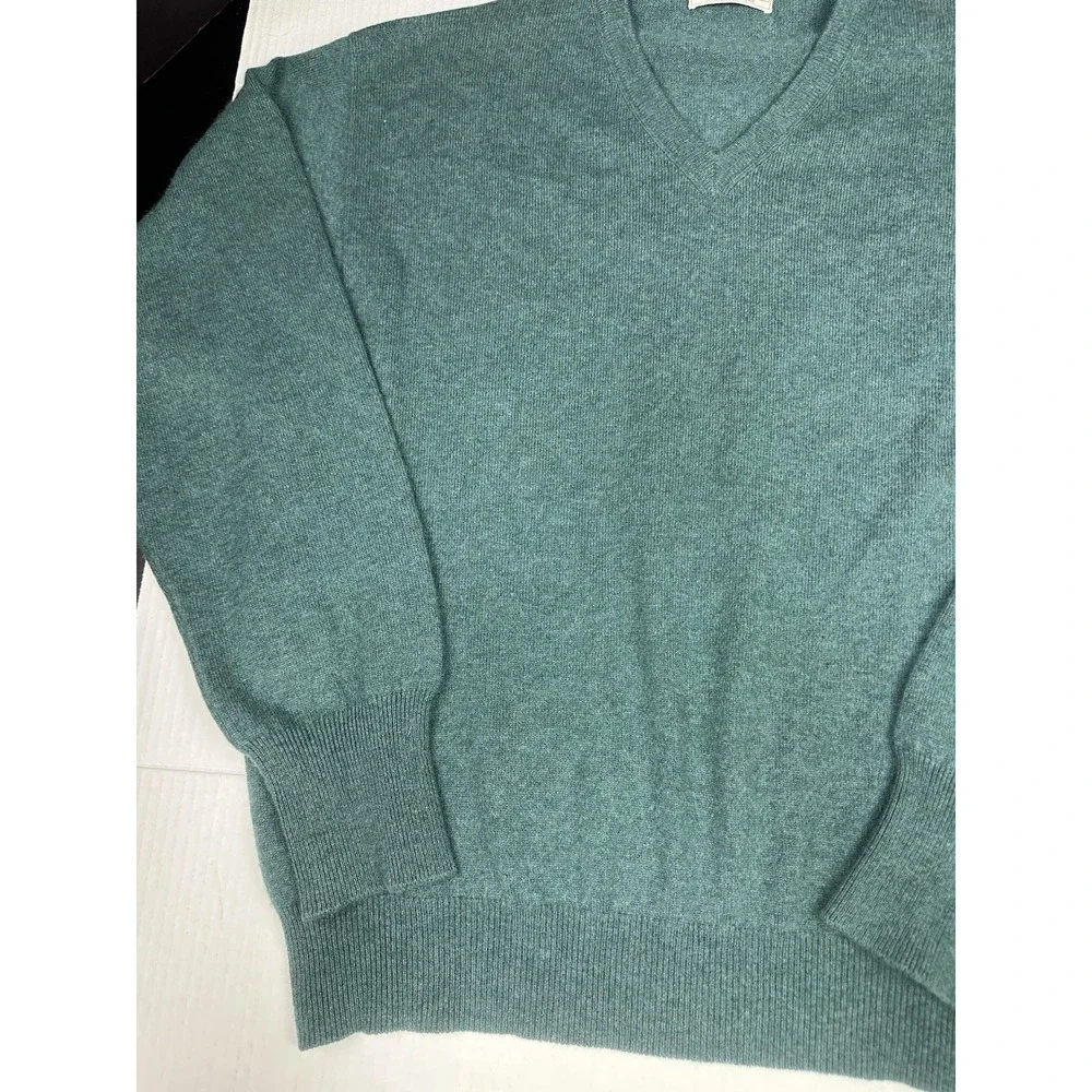 Vintage Poeta Moda Sweater Mens Medium Green Cashmere Knitted V Neck Pullover